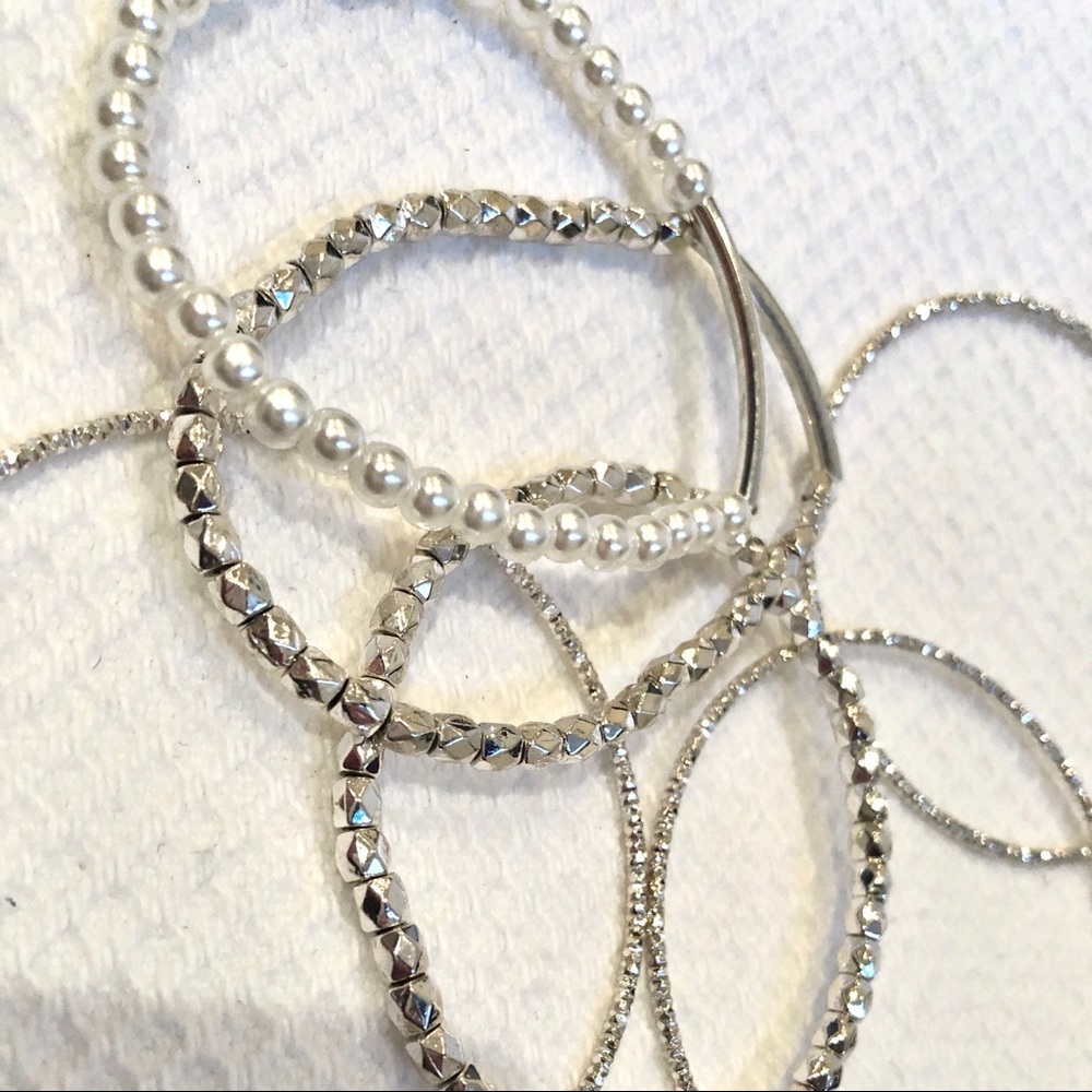 6 assorted silver bangles